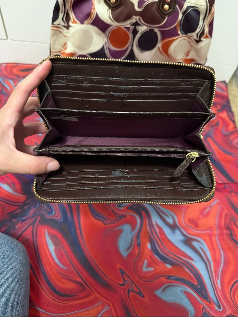 Vintage Y2K Coach Poppy Kaleidoscope Op Art Tote Bag & Matching Wallet Bundle